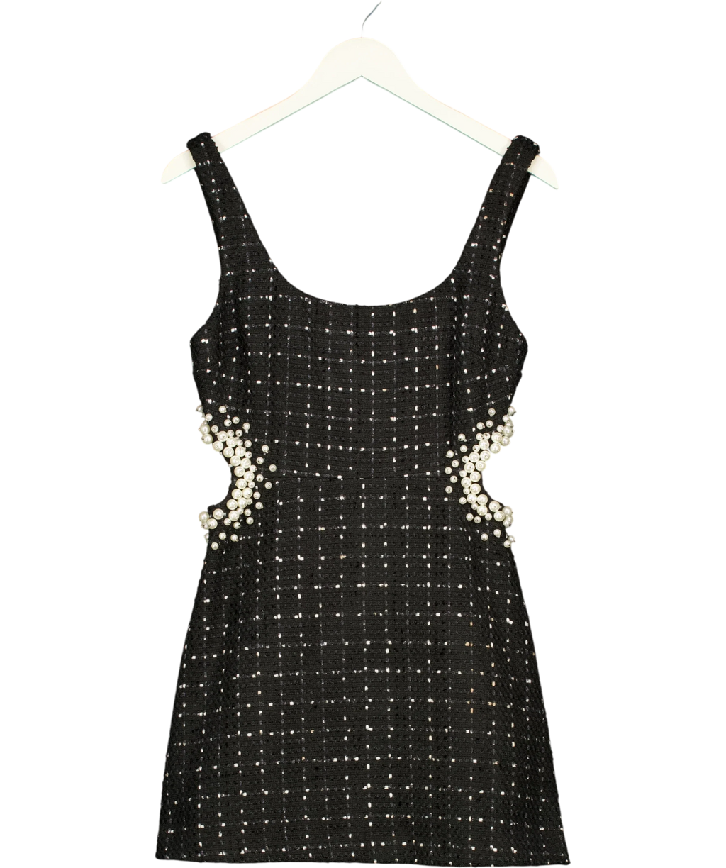 ZARA Black textured tweed mini dress, size UK S — front