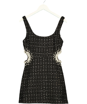 Zara Pearl Embellished Textured Tweed Mini Dress Black UK S