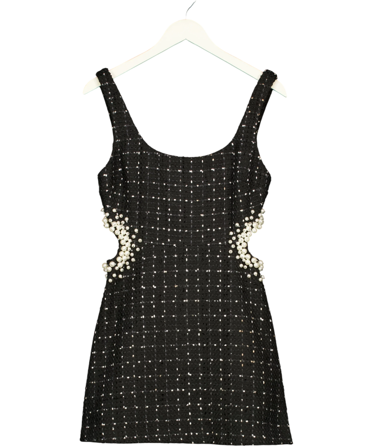 ZARA Black textured tweed mini dress, size UK S — front