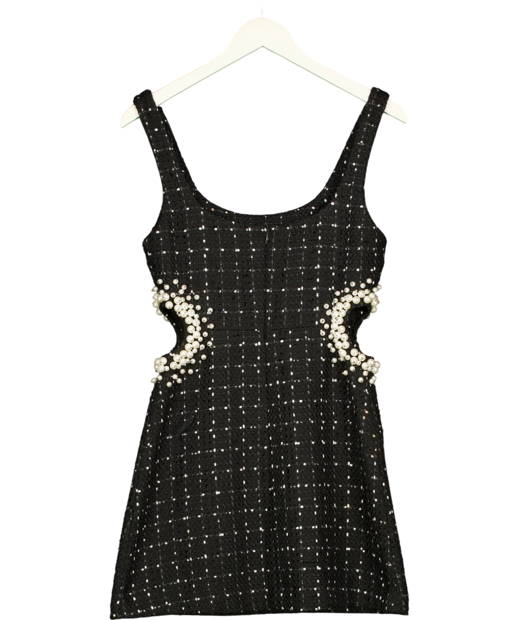 ZARA Black textured tweed mini dress, size UK S — back