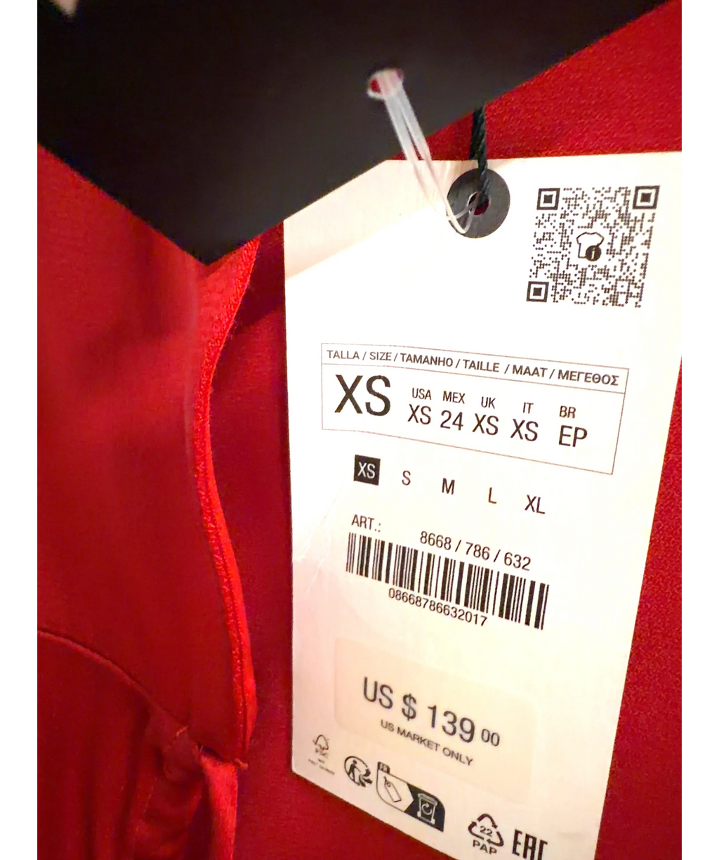 ZARA Red open-back long-sleeve midi/long dress, size UK XS — care label