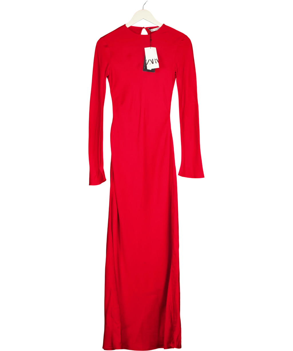 ZARA Red open-back long-sleeve midi/long dress, size UK XS — front