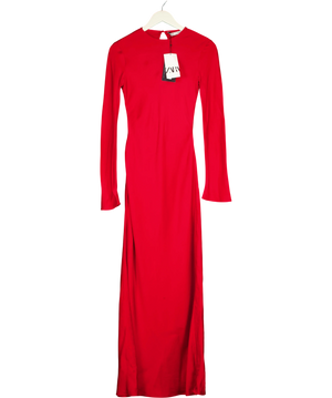 Zara Open-Back Long-Sleeve Midi Dress Red XS