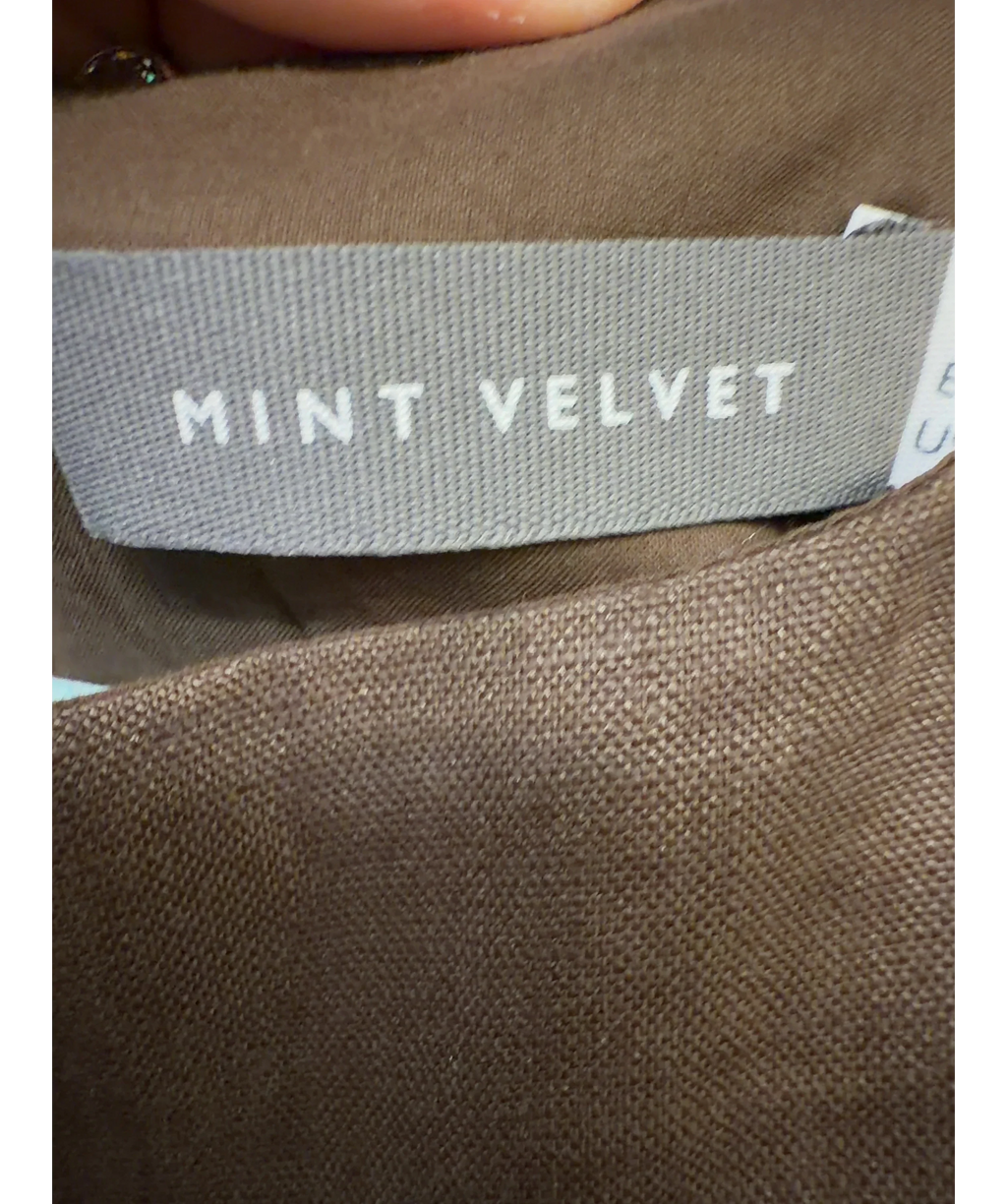 Mint Velvet Brown Beaded Cut Out Pure Linen Mini Dress, size UK 6 — detail
