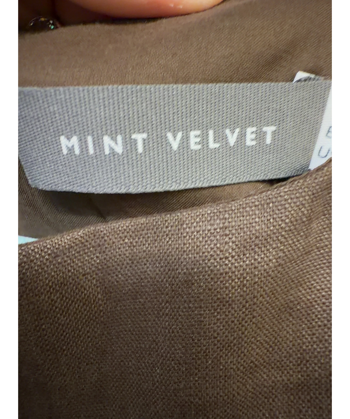 Mint Velvet Brown Beaded Cut Out Pure Linen Mini Dress, size UK 6 — detail