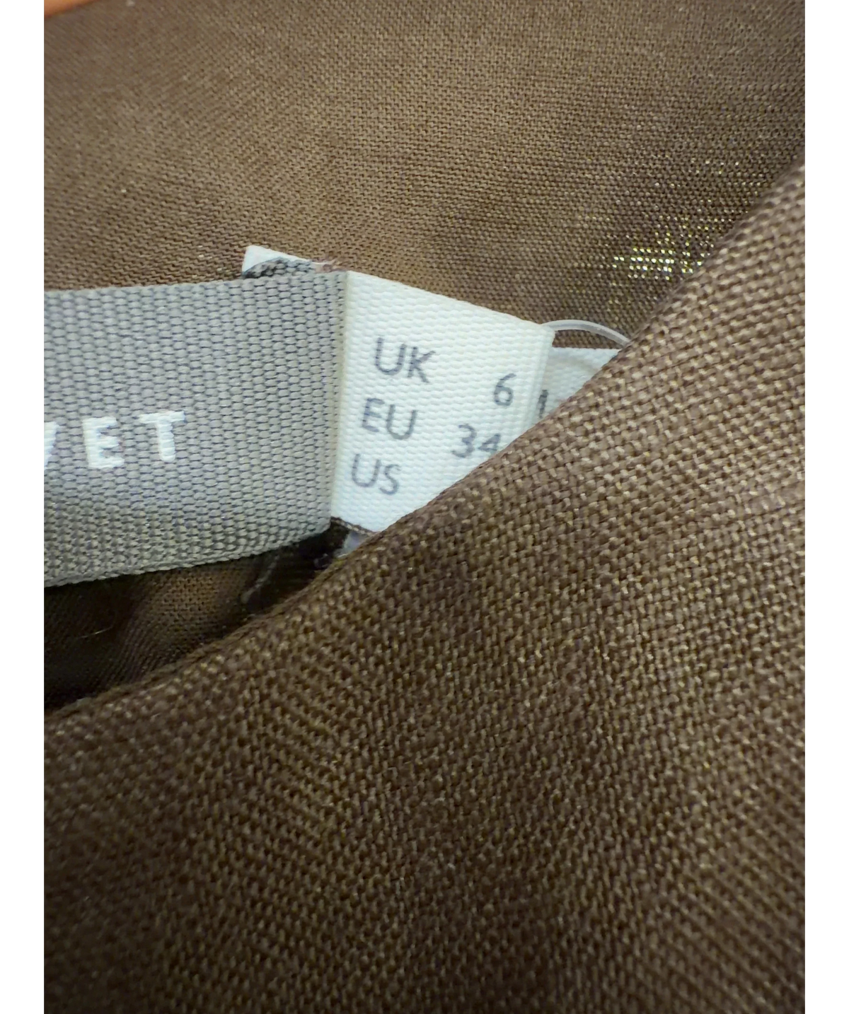 Mint Velvet Brown Beaded Cut Out Pure Linen Mini Dress, size UK 6 — care label