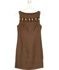 Mint Velvet Brown Beaded Cut Out Pure Linen Mini Dress, size UK 6 — front