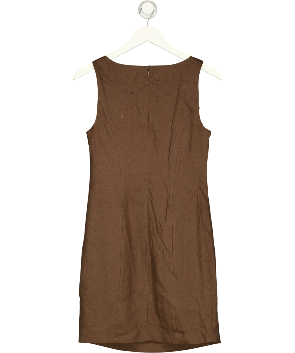 Mint Velvet Brown Beaded Cut Out Pure Linen Mini Dress, size UK 6 — back