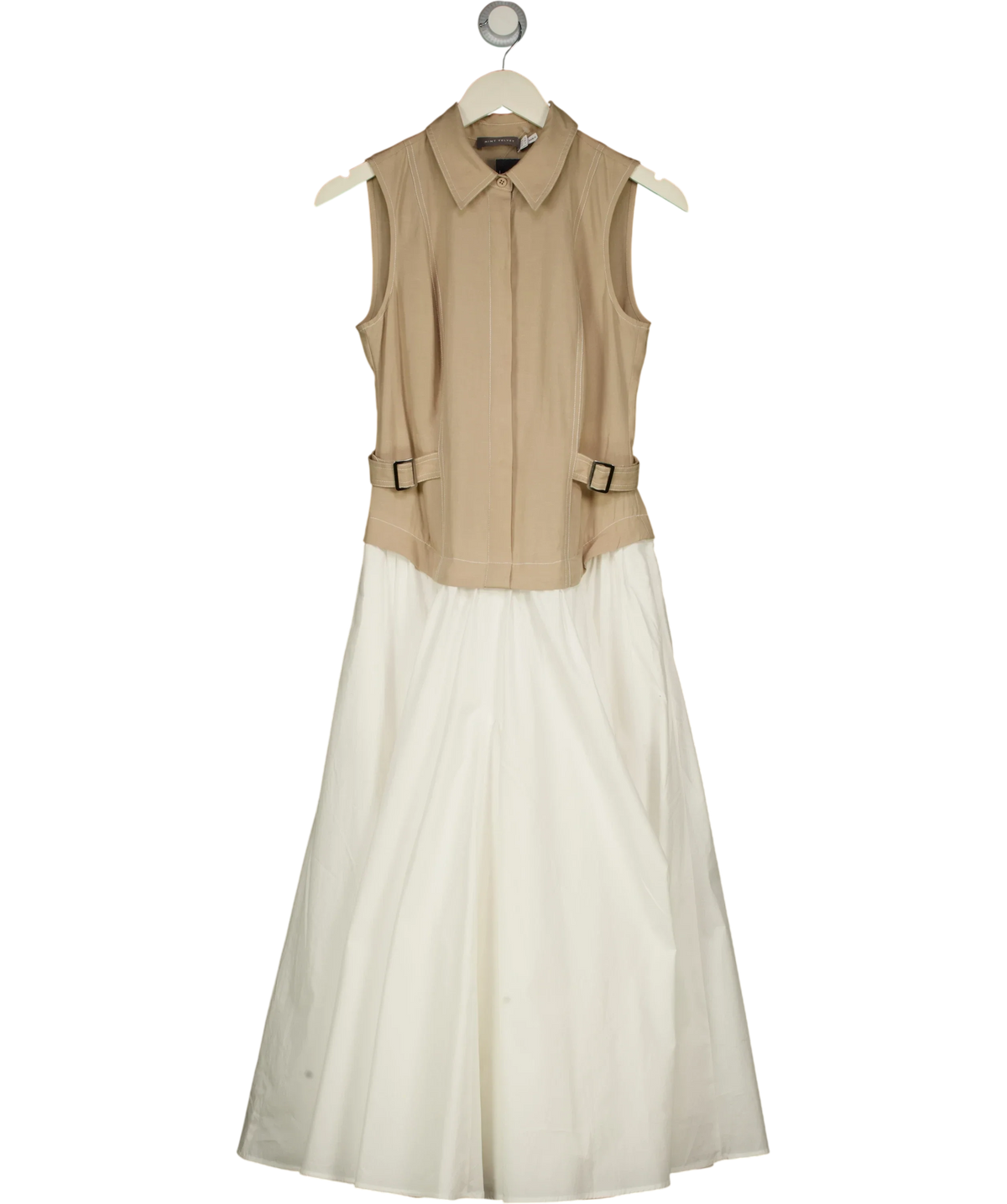 Mint Velvet Beige Waistcoat Layered Midi Dress, size UK 6 — front