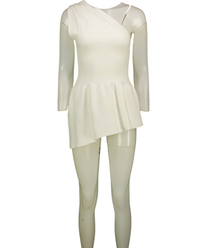 Topshop Knitted compact peplum one shoulder top in ivory Xs