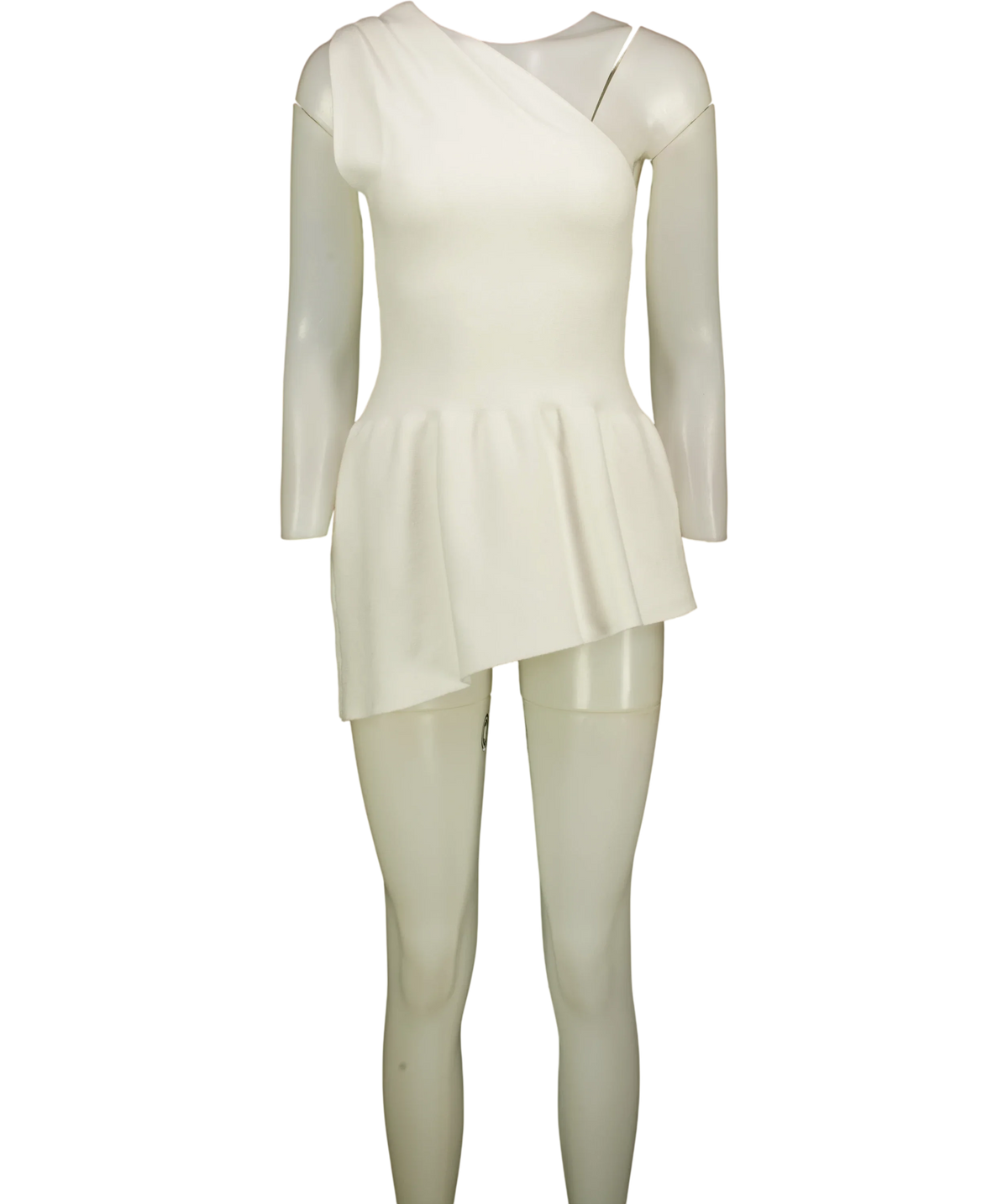 TOPSHOP White knitted compact peplum one-shoulder top, size UK XS — front