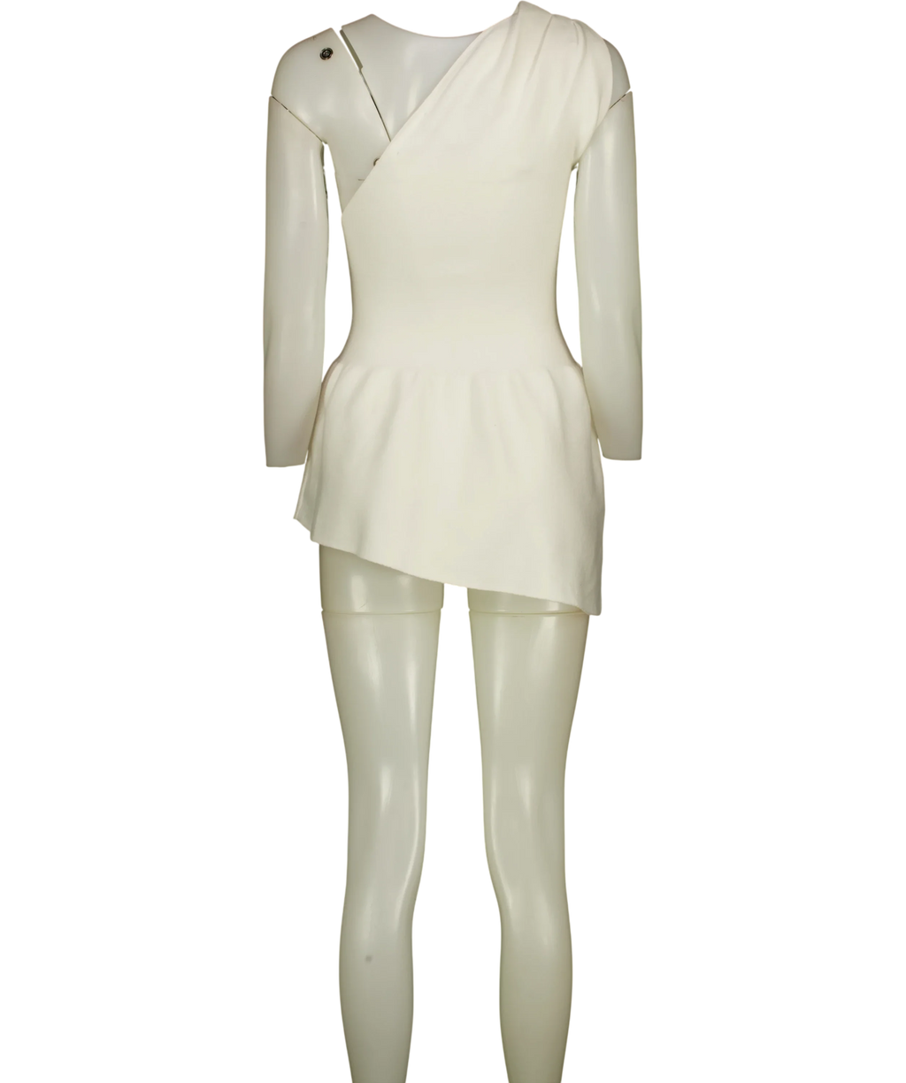 TOPSHOP White knitted compact peplum one-shoulder top, size UK XS — back