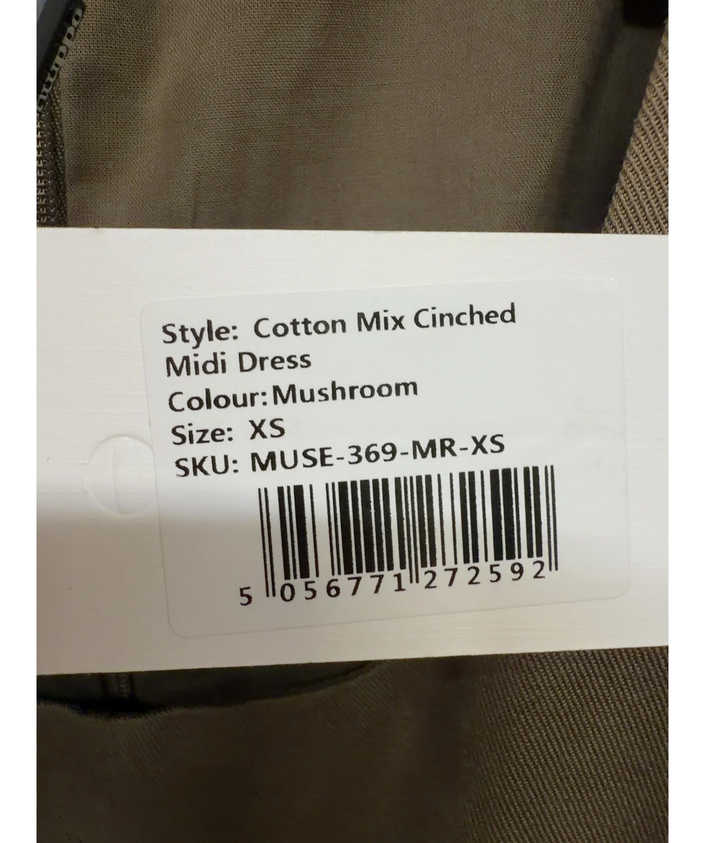 ODD MUSE taupe Cotton Mix Cinched Midi Dress, size UK XS — care label