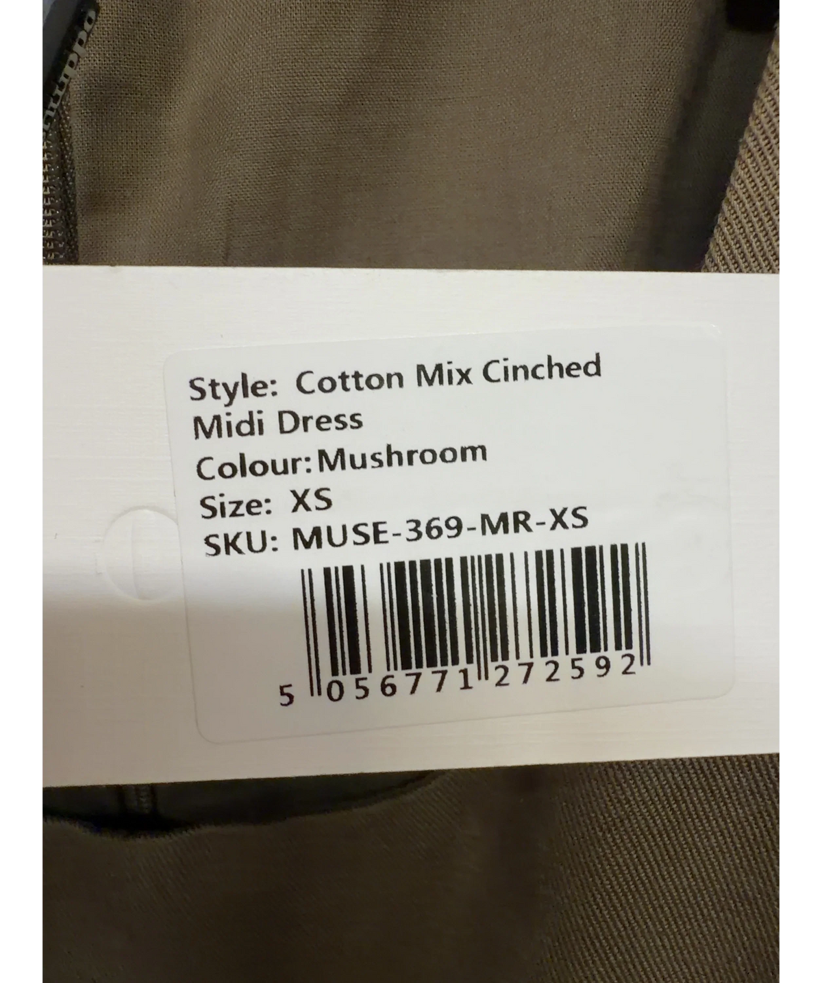 ODD MUSE taupe Cotton Mix Cinched Midi Dress, size UK XS — care label