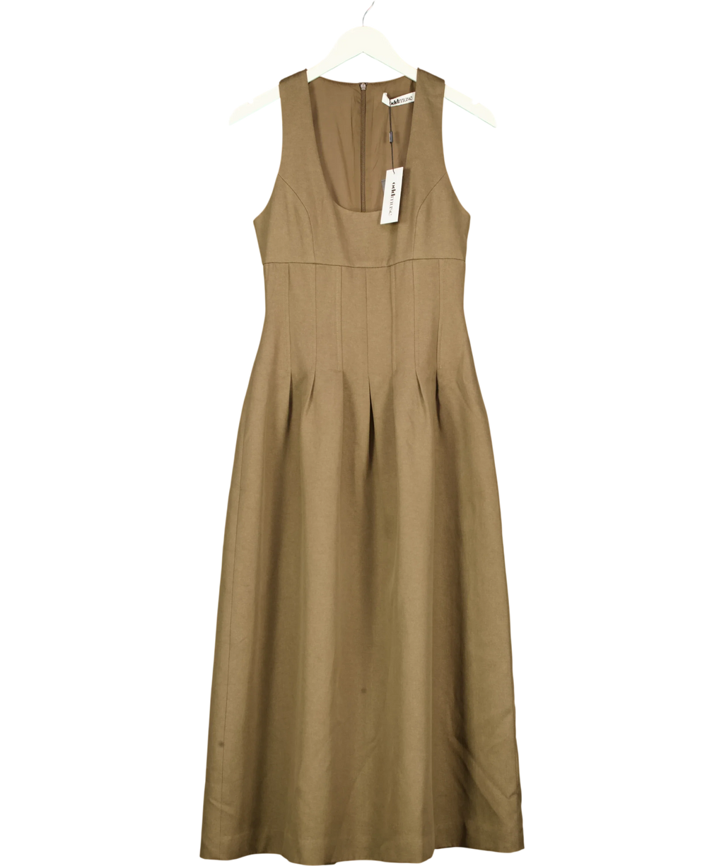 ODD MUSE taupe Cotton Mix Cinched Midi Dress, size UK XS — front