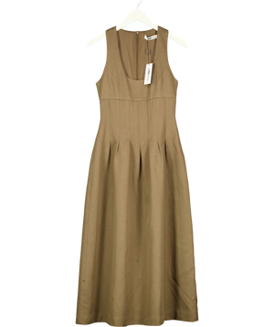 ODD MUSE Cotton Mix Cinched Midi Dress Beige UK XS
