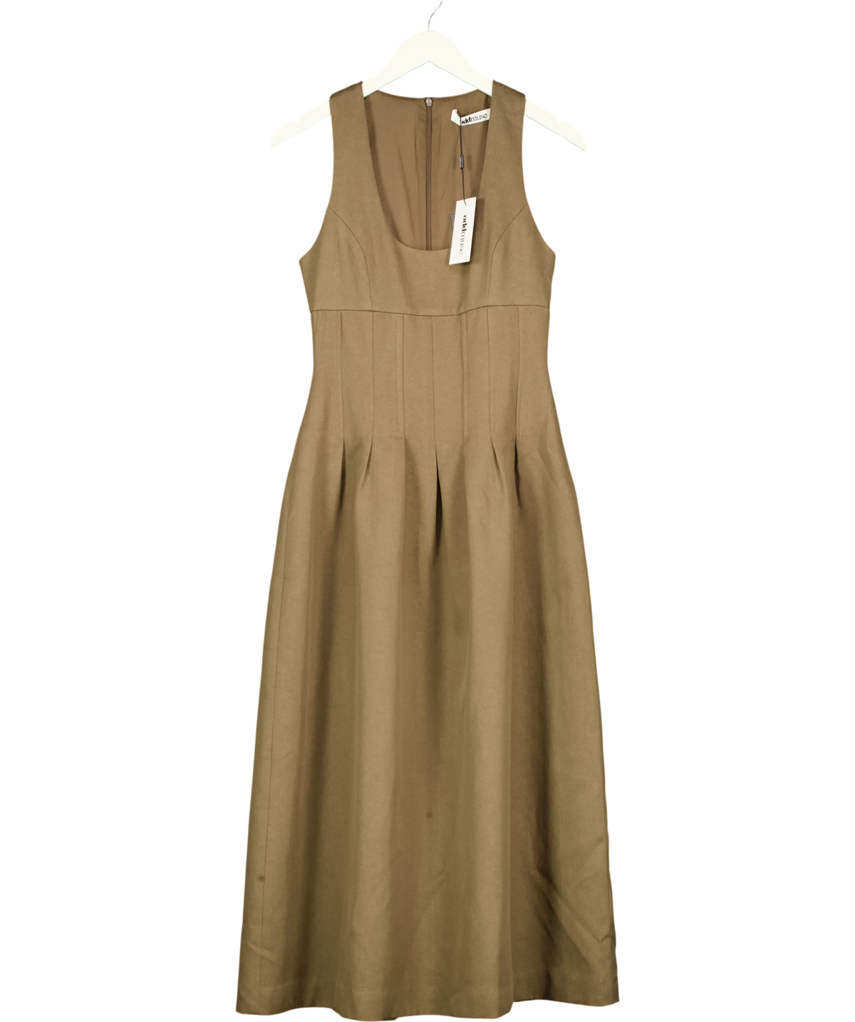 ODD MUSE taupe Cotton Mix Cinched Midi Dress, size UK XS — front