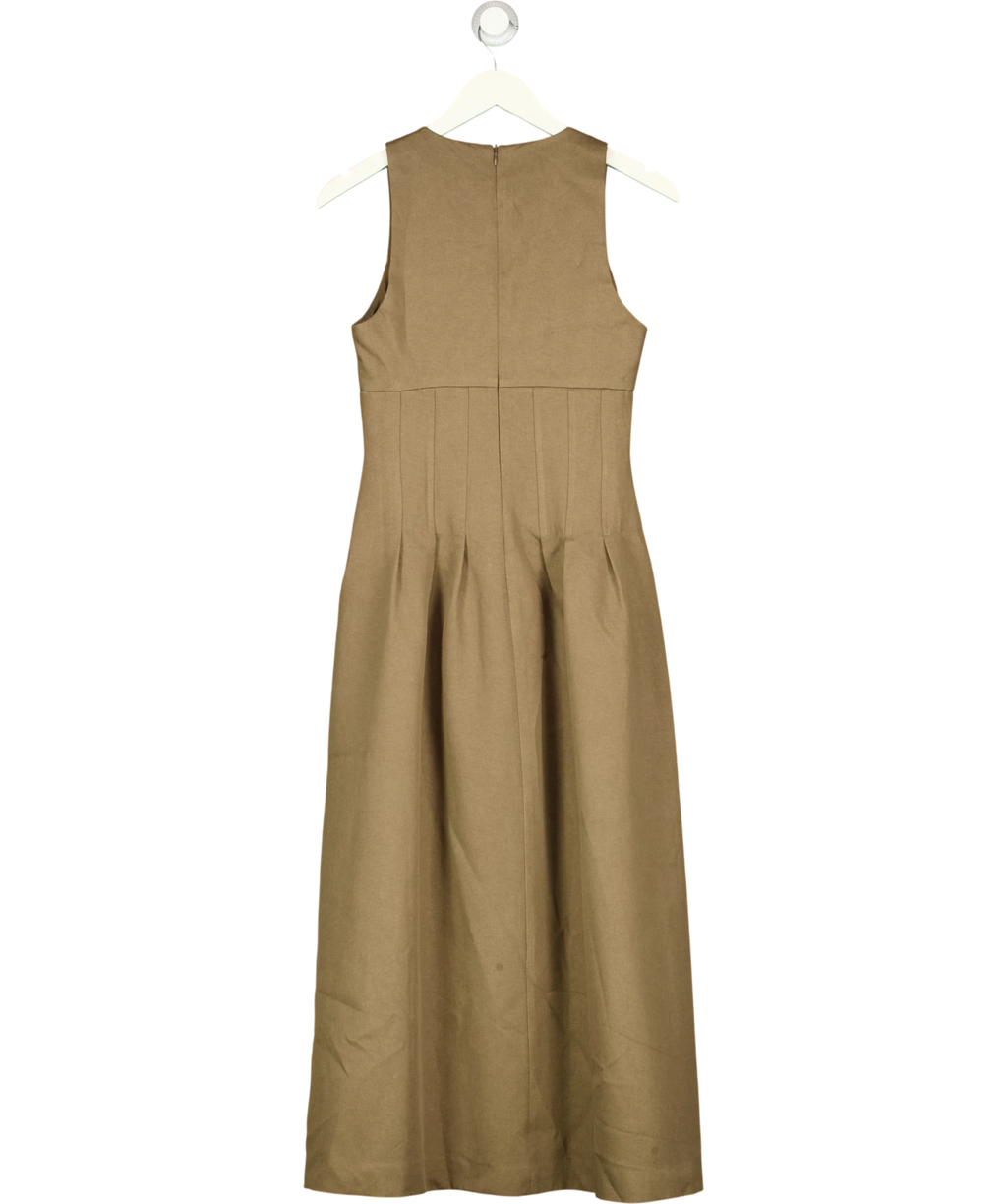 ODD MUSE taupe Cotton Mix Cinched Midi Dress, size UK XS — back