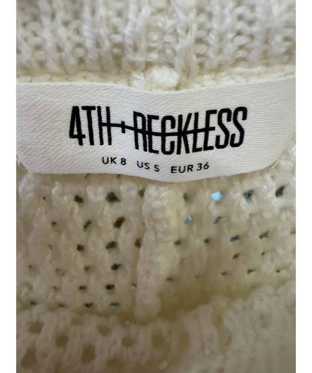 4TH + RECKLESS Cream Antoine Crochet Tie Front Cardigan, size UK 8 — detail