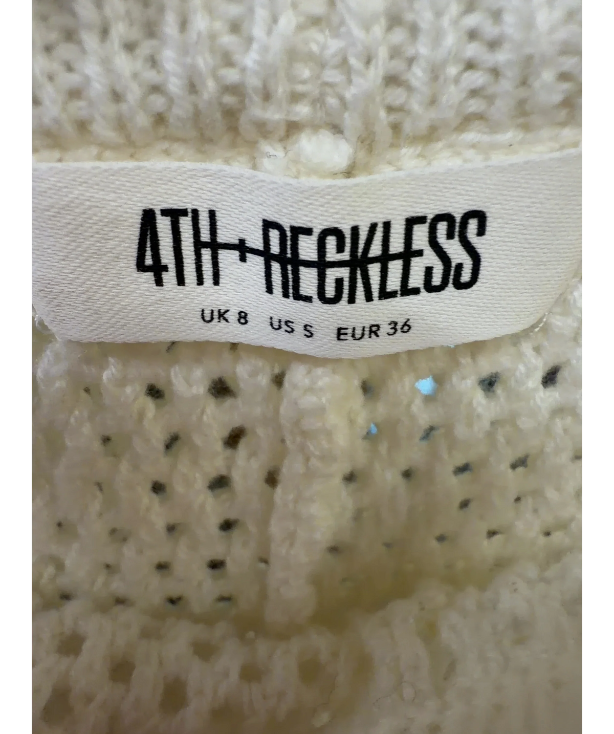 4TH + RECKLESS Cream Antoine Crochet Tie Front Cardigan, size UK 8 — detail