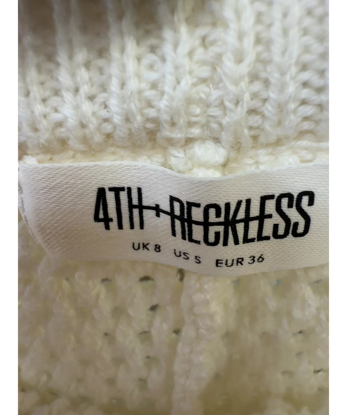 4TH + RECKLESS Cream Antoine Crochet Tie Front Cardigan, size UK 8 — care label