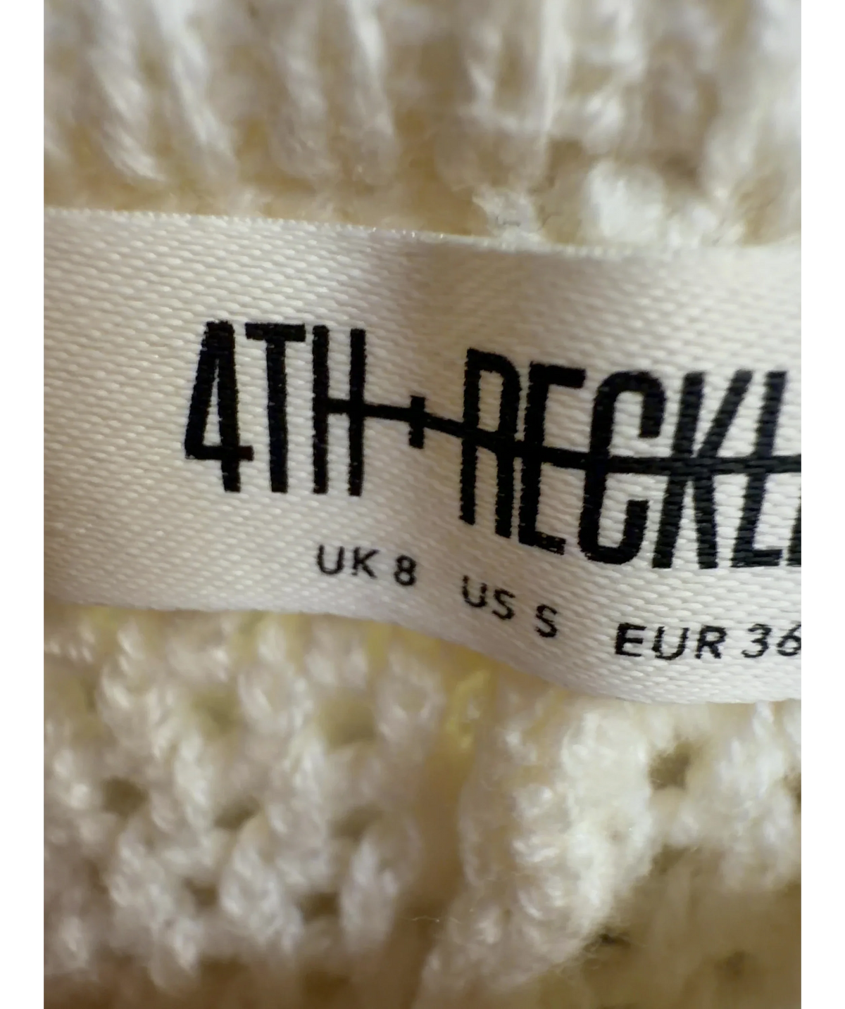 4TH + RECKLESS Cream Antoine Crochet Tie Front Cardigan, size UK 8 — fabric detail