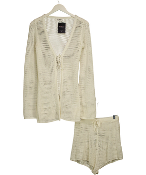4TH + RECKLESS Antoine Crochet Cardigan And Shorts Set Cream UK 8