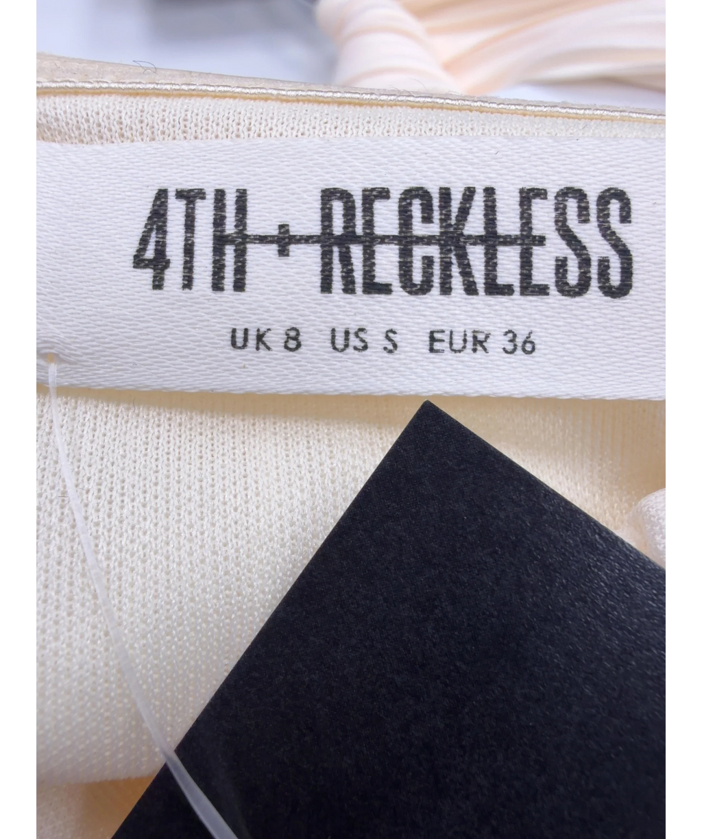 4th & Reckless Cream pleated midi skirt, size UK 8 — care label