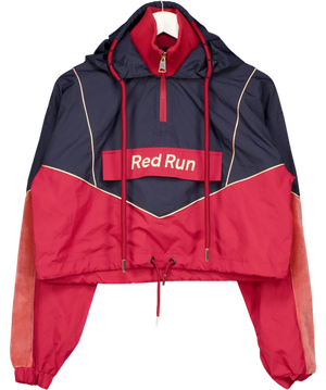 Red Run Cropped Hooded Windbreaker Blue UK XS