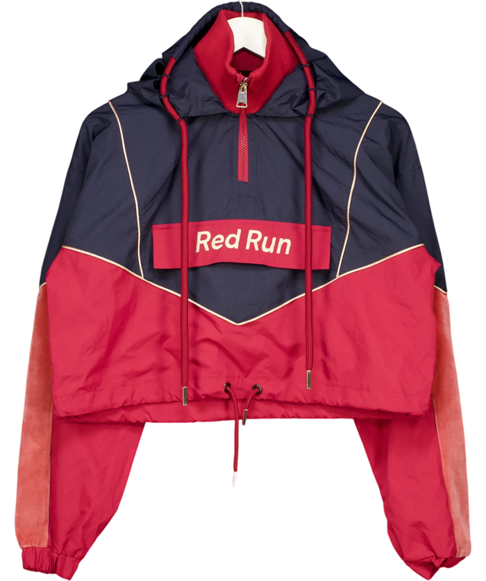 Red Run Cropped Hooded Windbreaker Blue UK XS