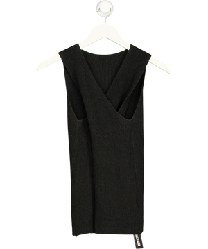 Commense Ribbed Knit Cross-Over Back Tank Top Black UK S