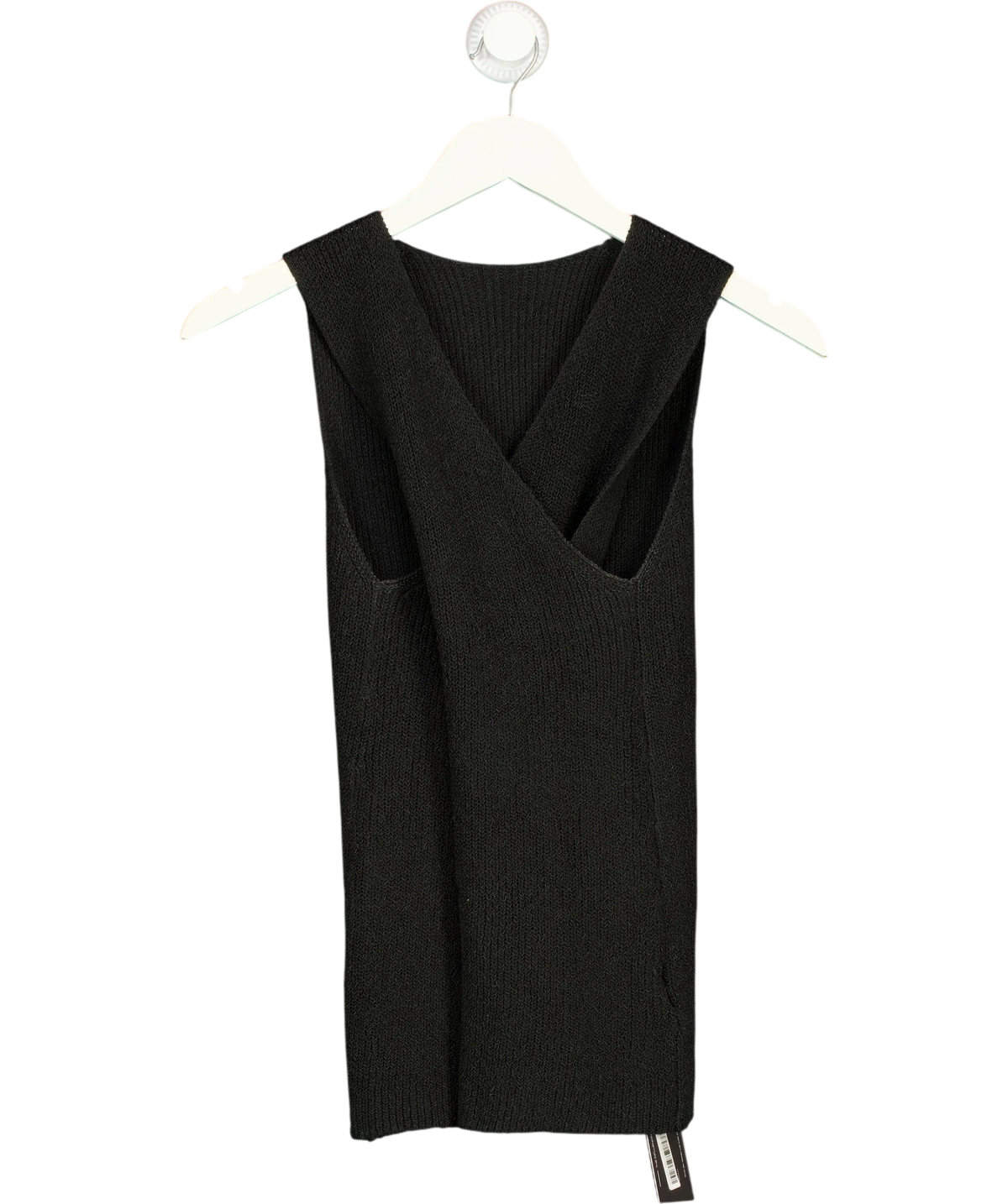 Commense Black ribbed knit cross-over back tank top, size UK S — front