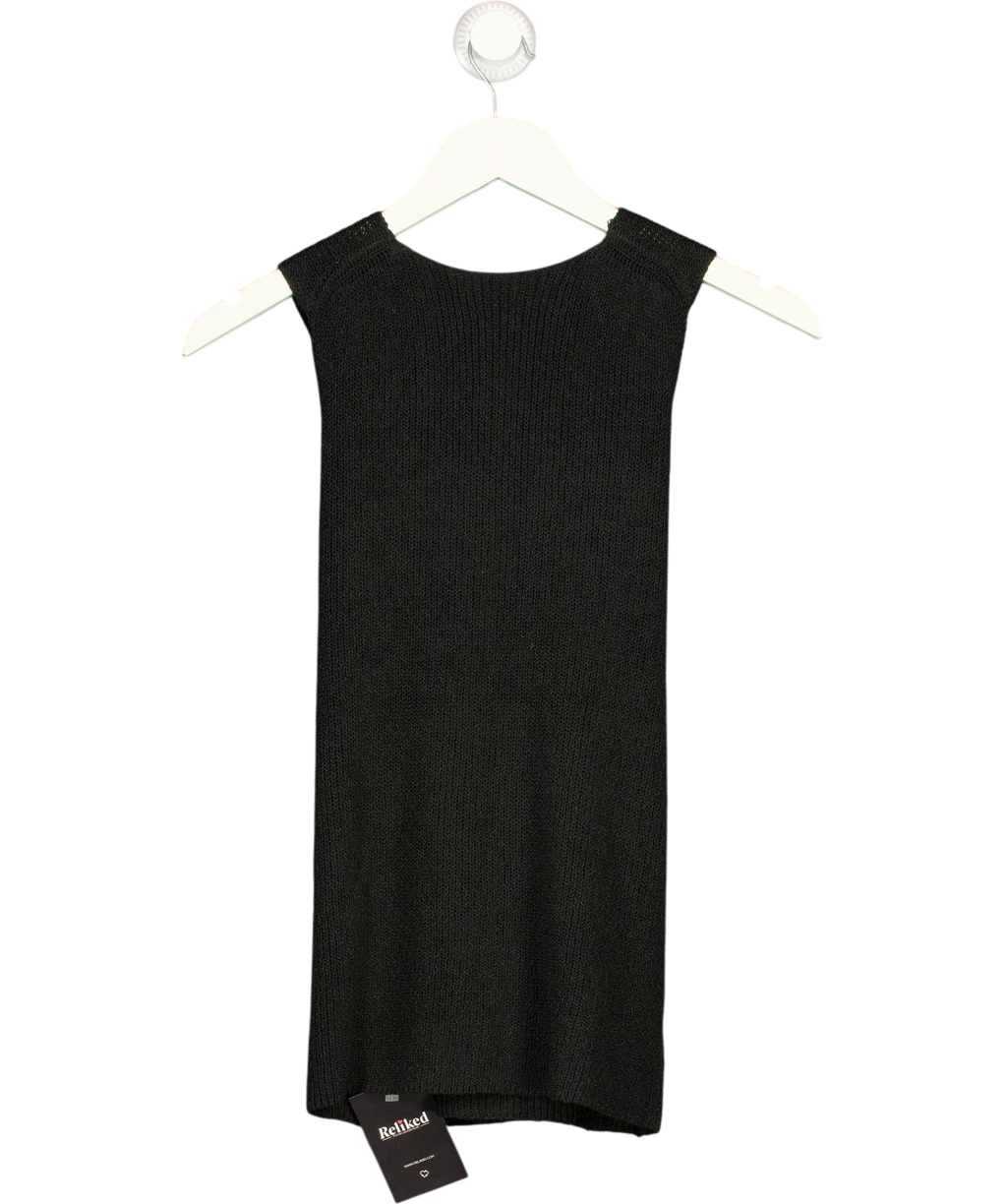 Commense Black ribbed knit cross-over back tank top, size UK S — back