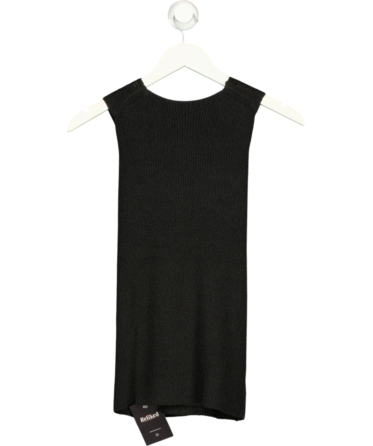 Commense Black ribbed knit cross-over back tank top, size UK S — back