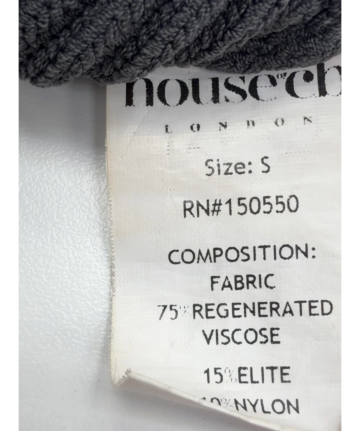 House of CB Grey Mischa Dark Grey Ribbed Knit Bralette, size UK S — label