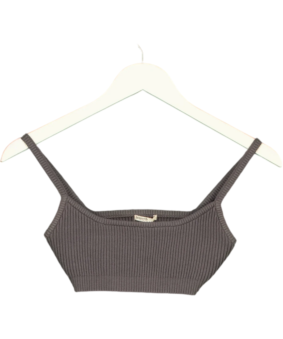 House of CB Grey Mischa Dark Grey Ribbed Knit Bralette, size UK S — front