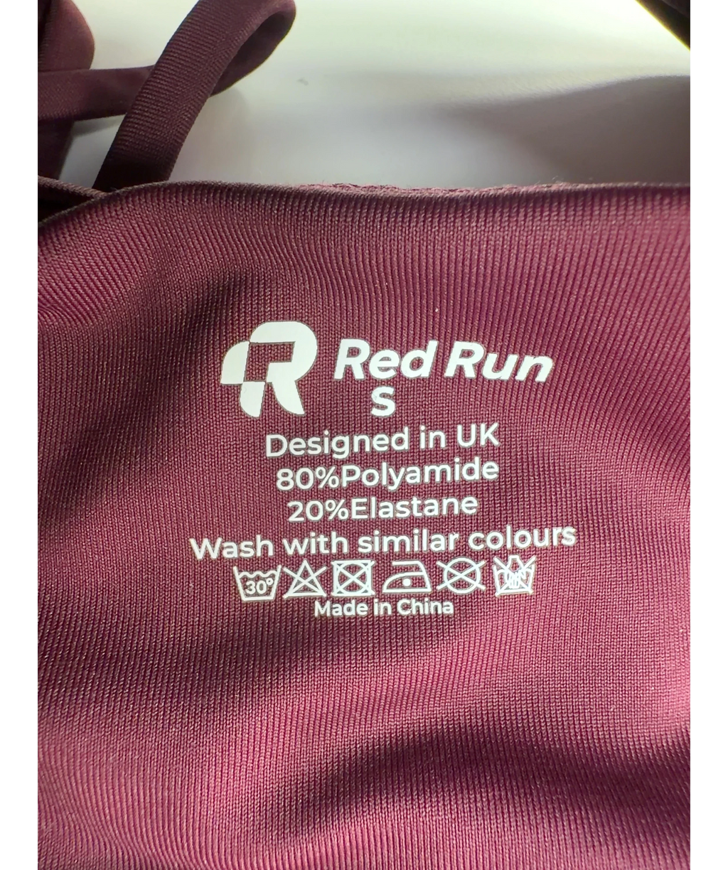red run burgundy Active Strappy Workout Bra, size UK S — label
