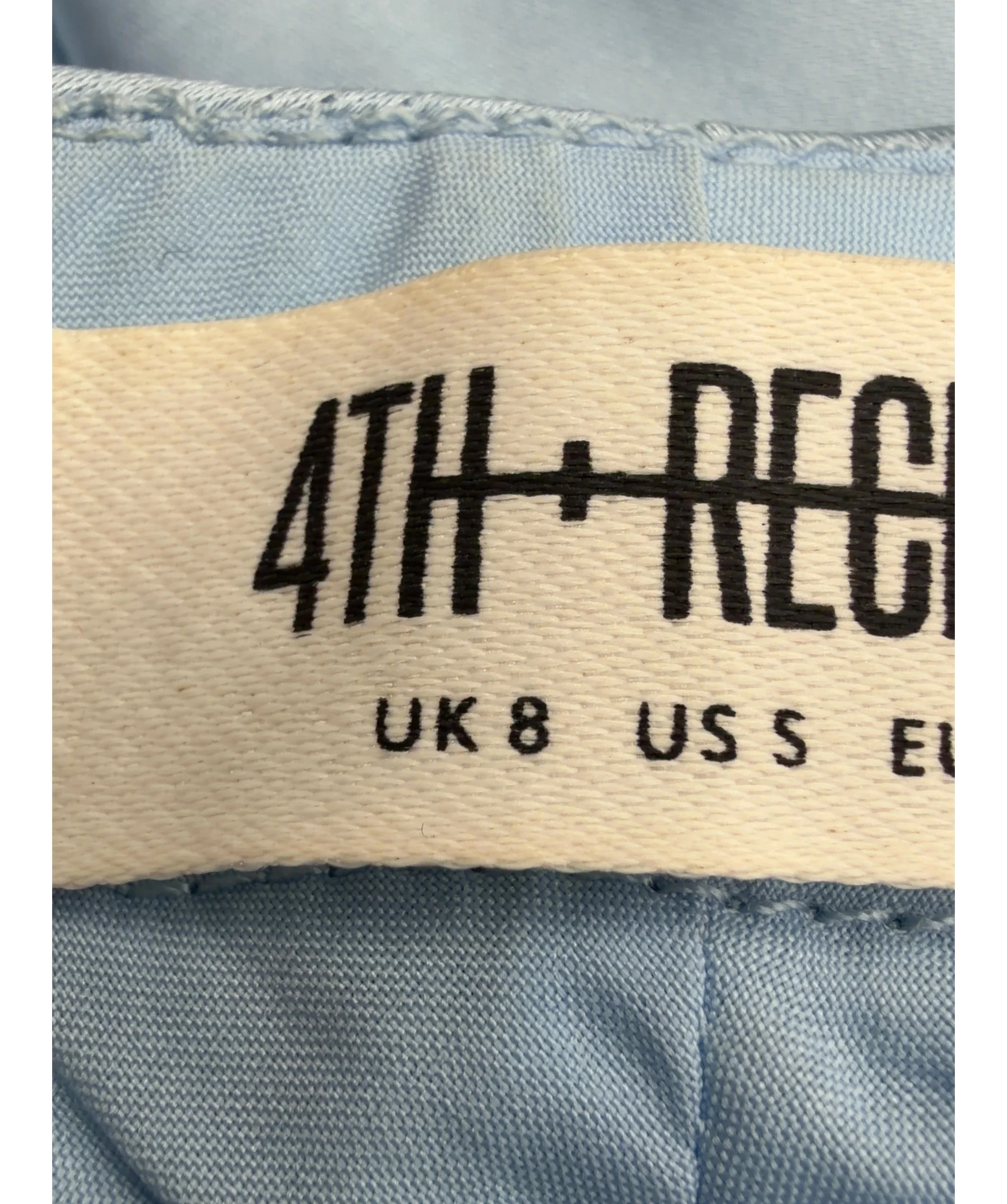 4th & Reckless Blue Agatha Blue Satin Co-ord, size UK 8 — care label