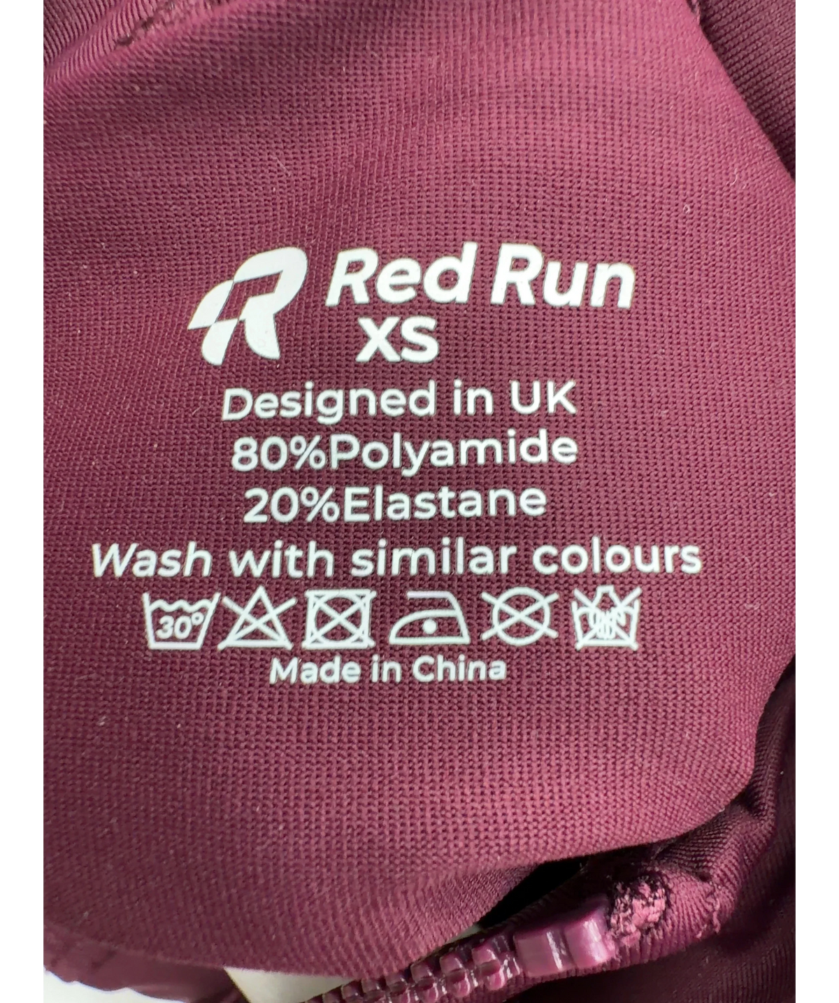 red run burgundy Technical Full Zip Top - Active, size UK XS — label