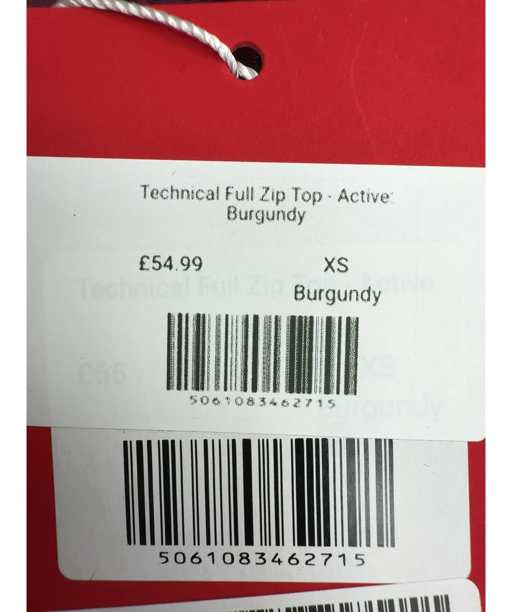 red run burgundy Technical Full Zip Top - Active, size UK XS — care label