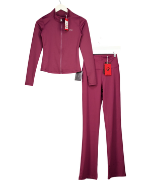 Red Run Technical 2-piece  Full Zip Active Top & Leggings Set Burgundy UK XS