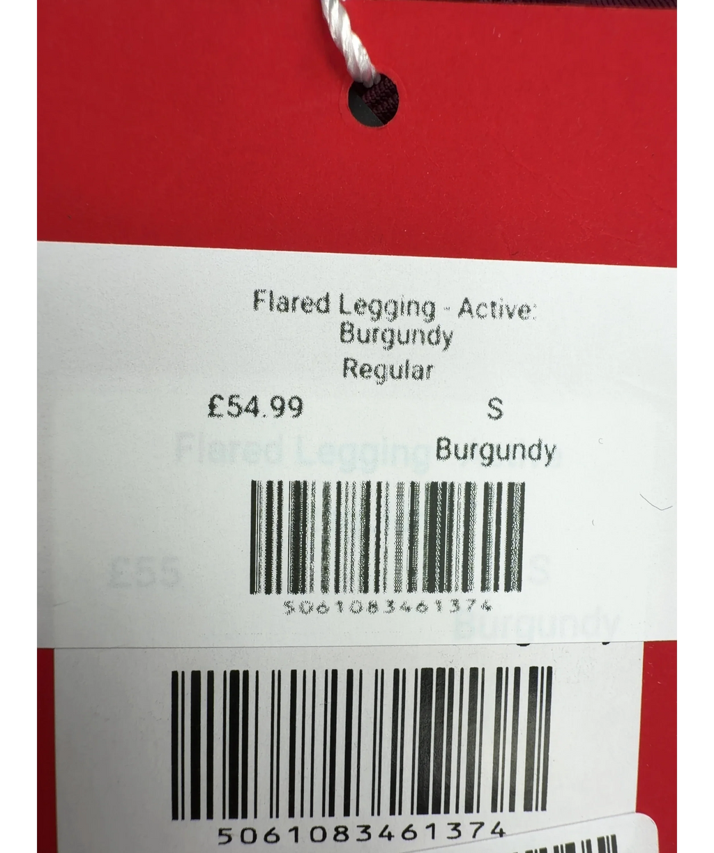 red run burgundy Active Flared Legging, size UK S — care label