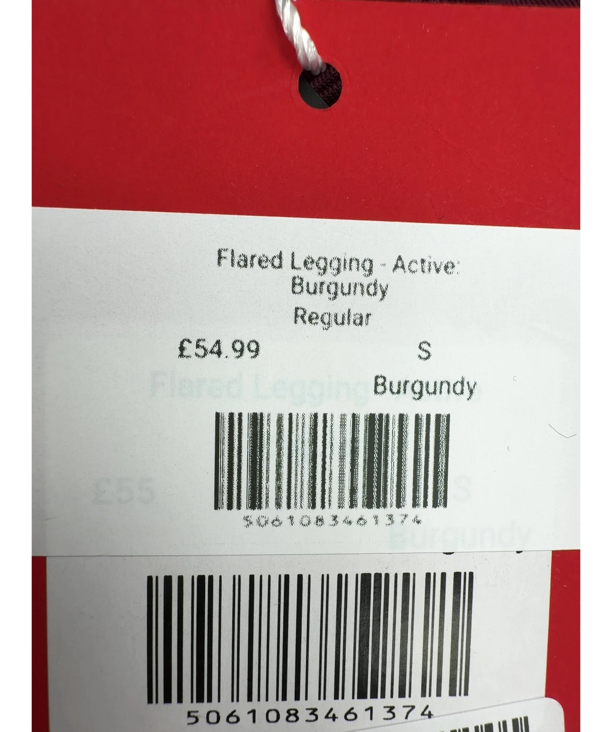 red run burgundy Active Flared Legging, size UK S — care label
