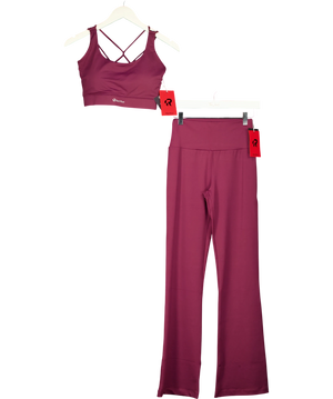 Red Run Active 2-piece Crop Top &  Flared Leggings Set Purple UK S