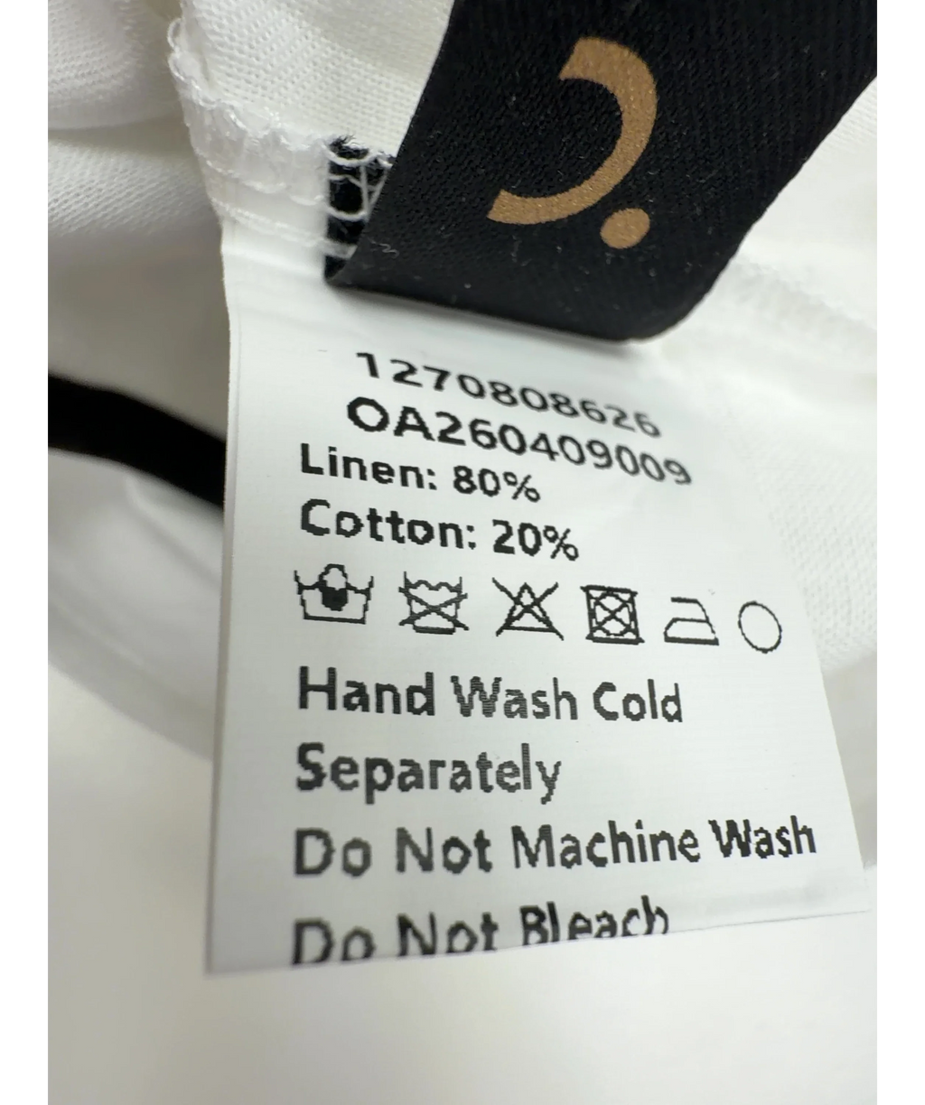 Commense White Cotton Linen Contrast Trim Top & Shorts Set, size UK XS — label