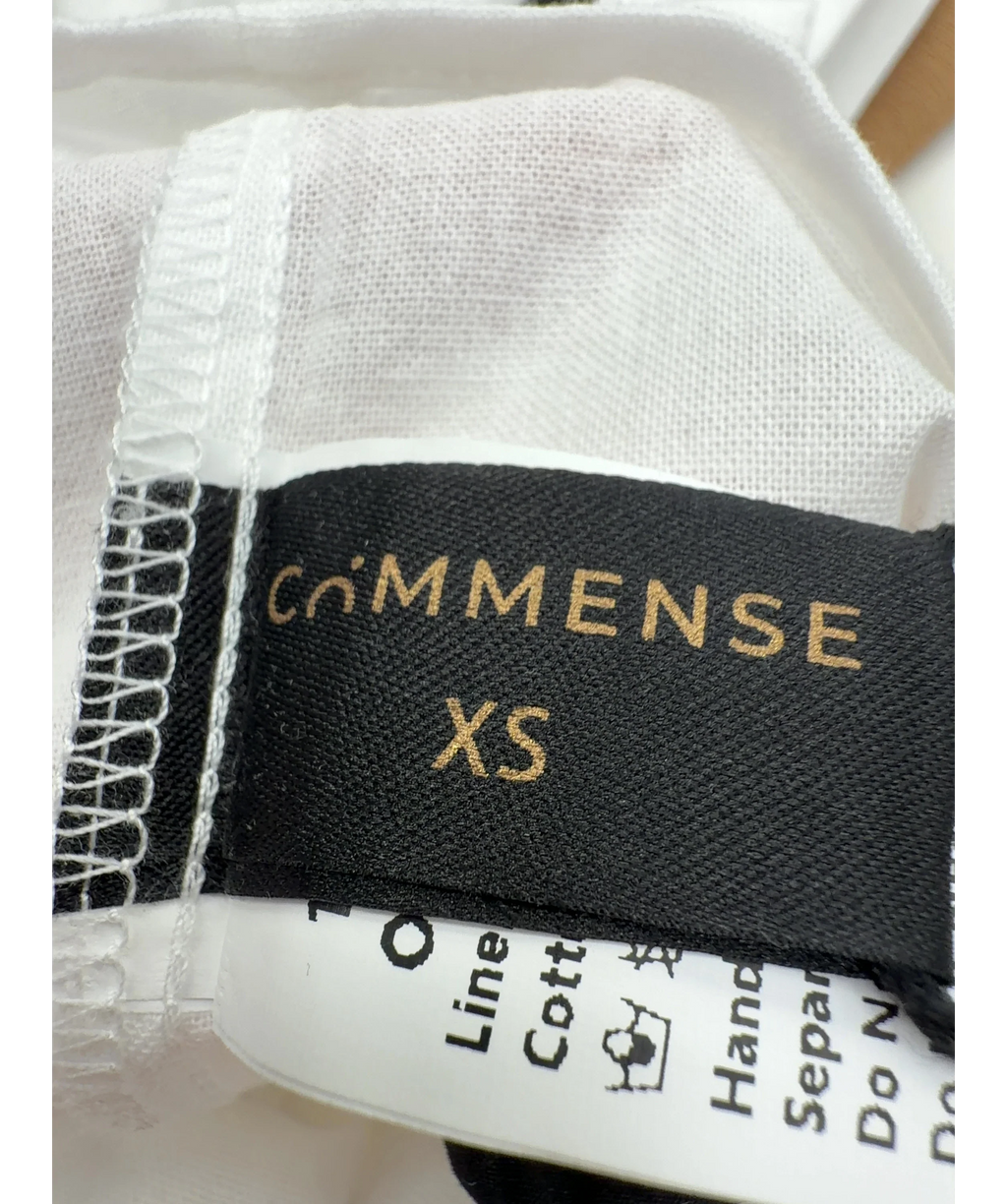 Commense White Cotton Linen Contrast Trim Top & Shorts Set, size UK XS — care label