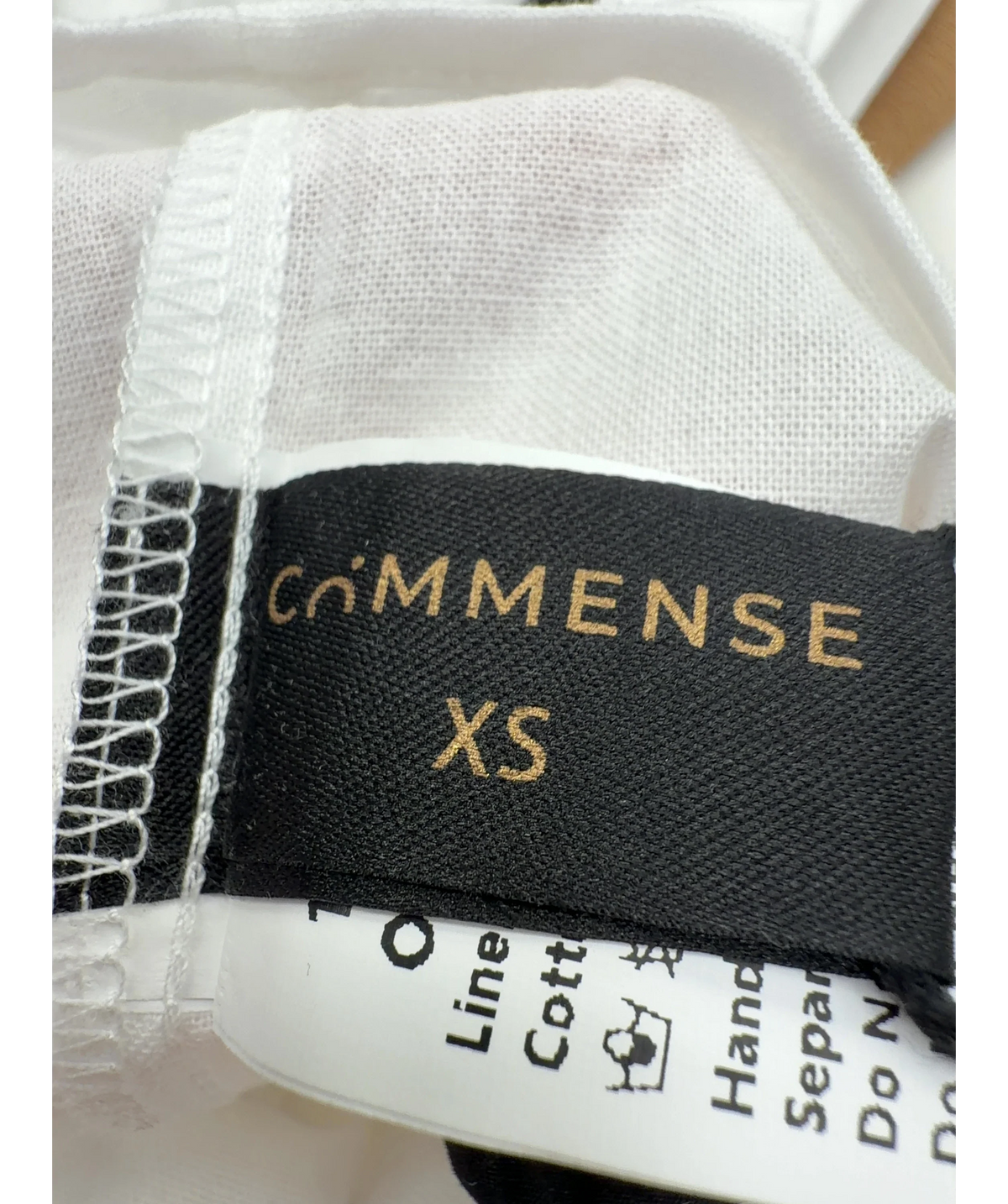 Commense White Cotton Linen Contrast Trim Top & Shorts Set, size UK XS — care label