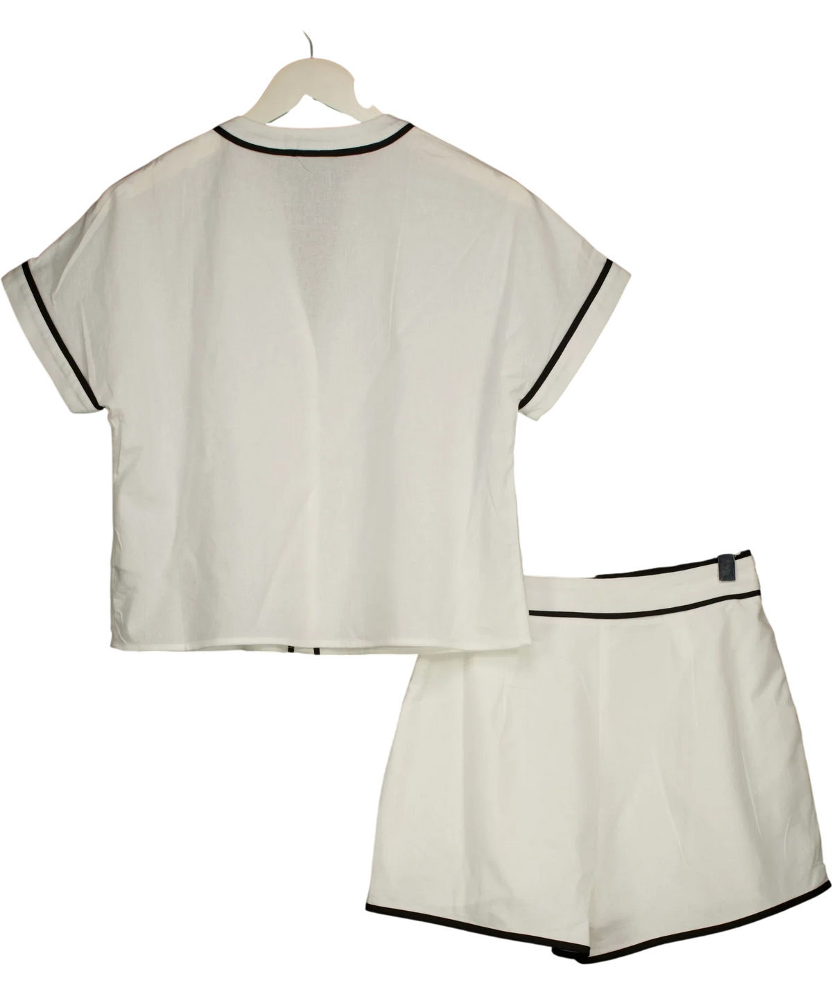 Commense White Cotton Linen Contrast Trim Top & Shorts Set, size UK XS — back