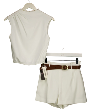 Commense Draped Sleeveless Top Belted Shorts Set White And Brown UK XS