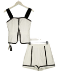 Commense White Contrast Scallop Crop Top & Shorts Set, size UK XS — front